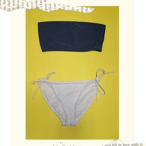 Bandeau Bikini Two Piece Blue Top White Bottom S